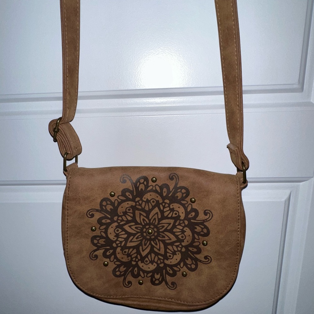 Brown Floral Print mini crossbody bag